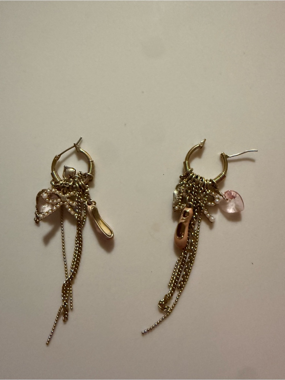 Betsey Johnson Gold-tone Hoop Earrings with Pink Charms